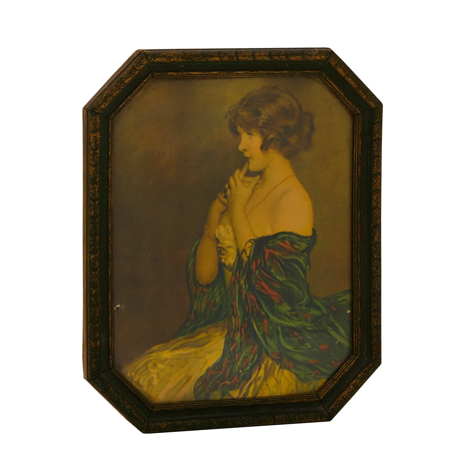 0011 (A D) Vintage Coy Young Woman Painting