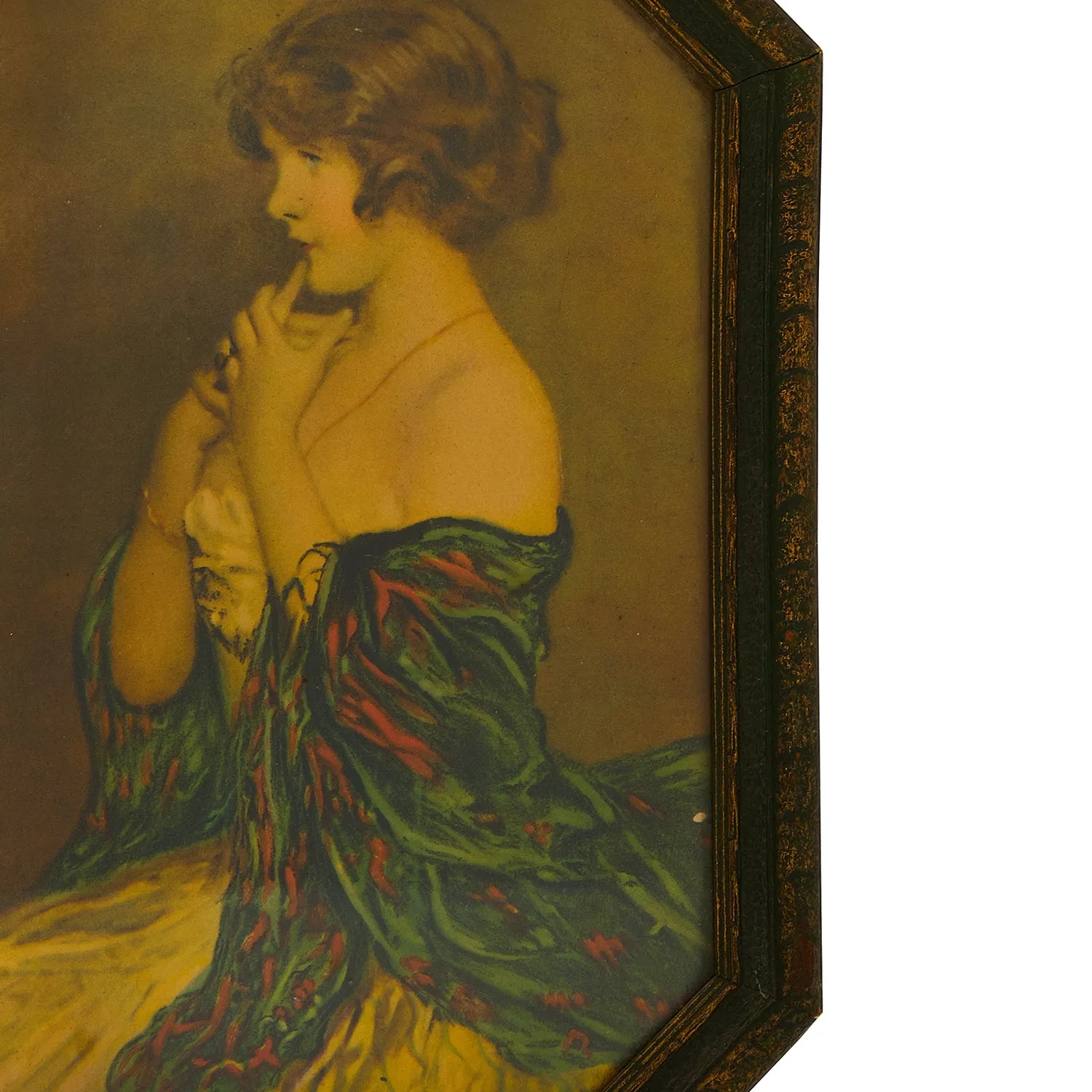 0011 (A D) Vintage Coy Young Woman Painting