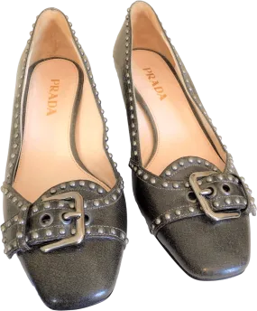 00's Green Stud Heeled Loafers by Prada