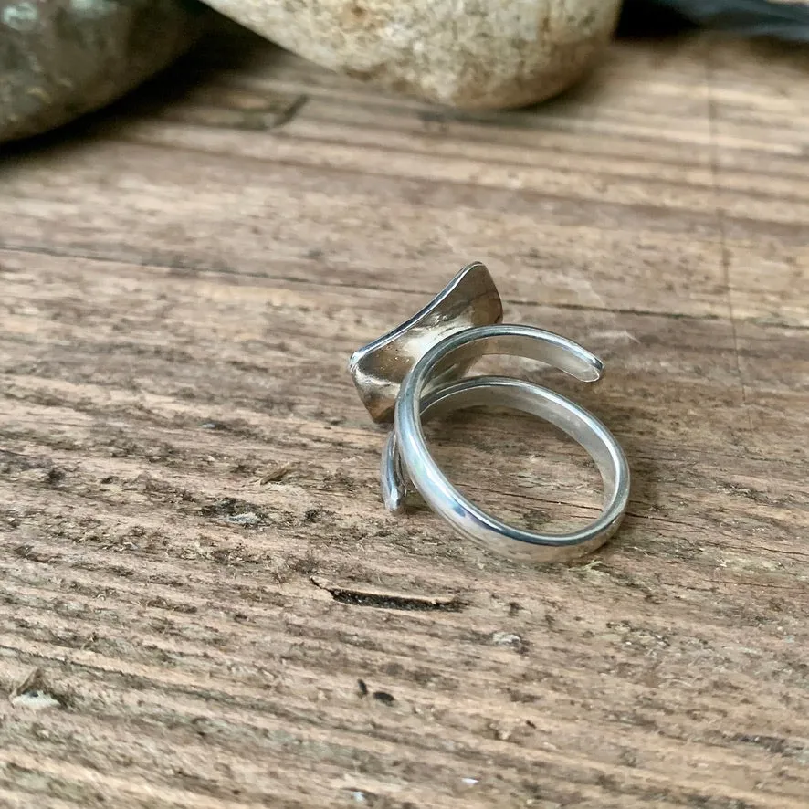 Adjustable sterling silver bohemian square ring. Made to order