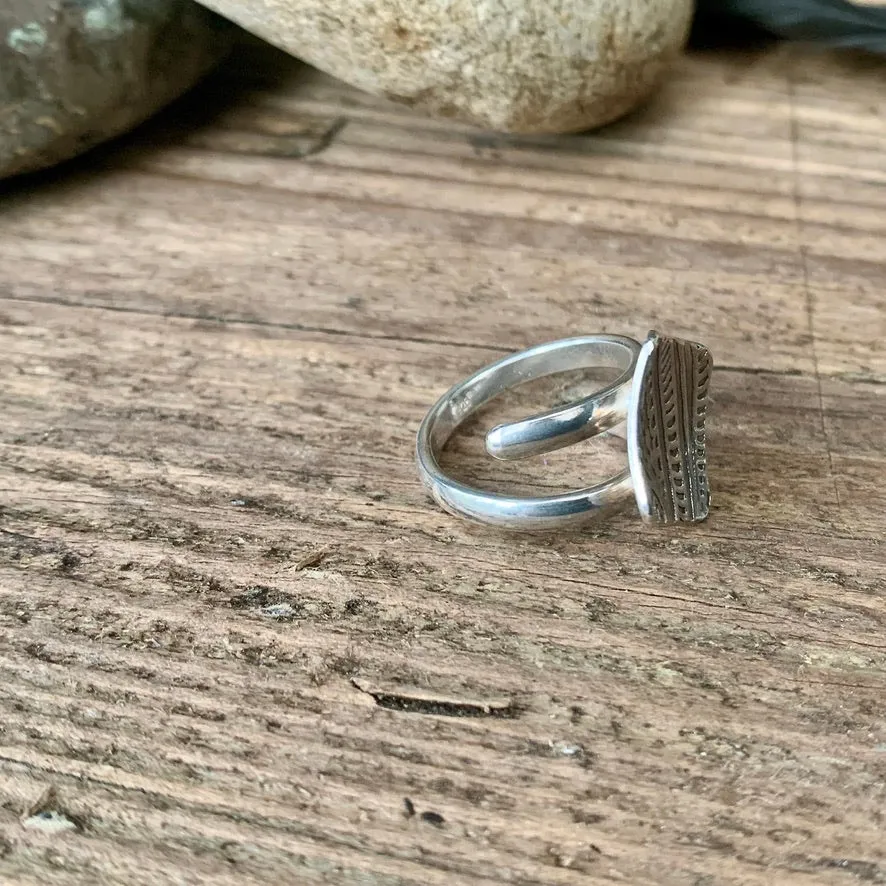 Adjustable sterling silver bohemian square ring. Made to order