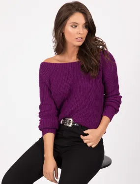 Amelia Off The Shoulder Knitted Jumper in Grape Juice - Tokyo Laundry