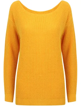 Amelia Off The Shoulder Knitted Jumper in Mustard - Tokyo Laundry