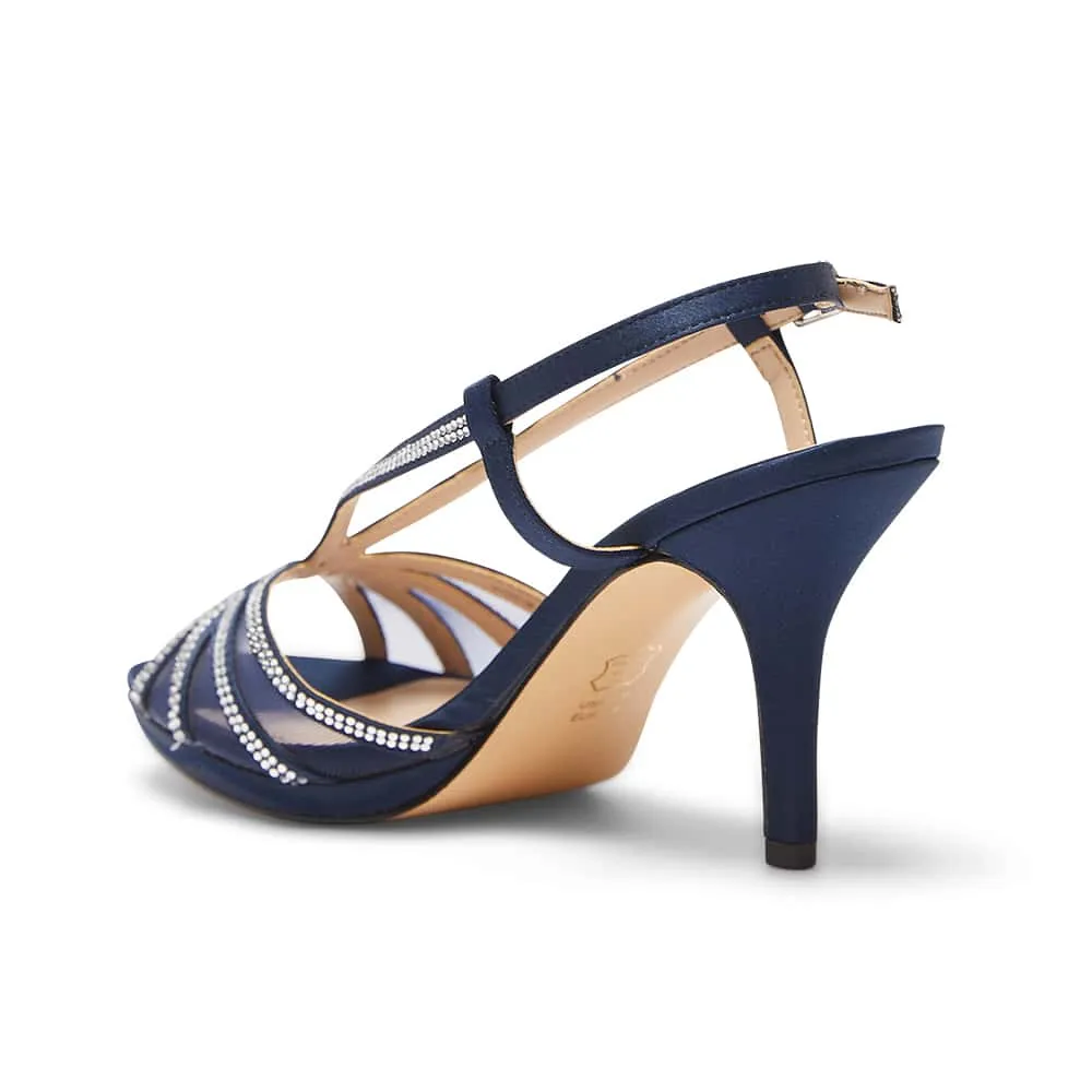 Barbara Heel in Navy Satin