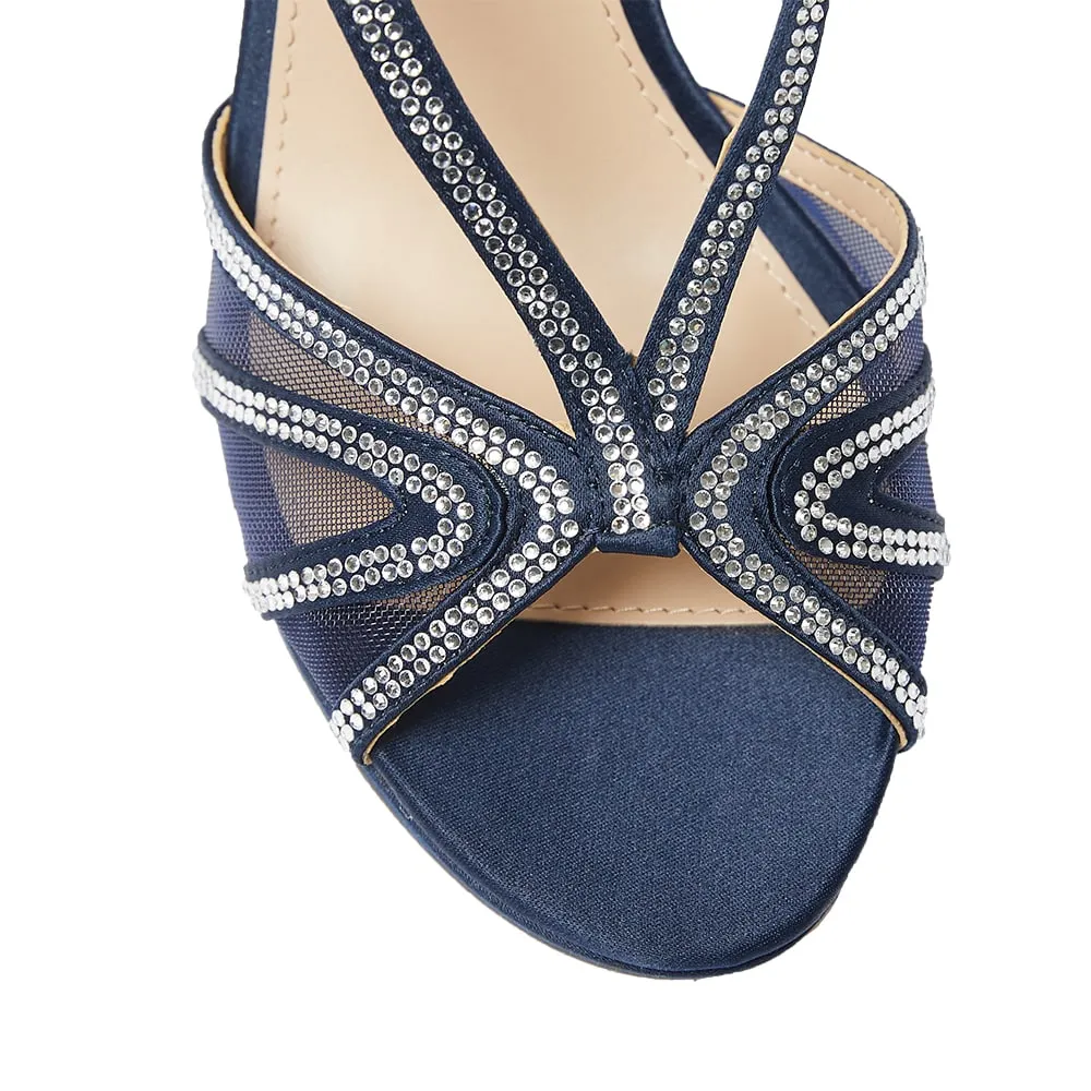 Barbara Heel in Navy Satin