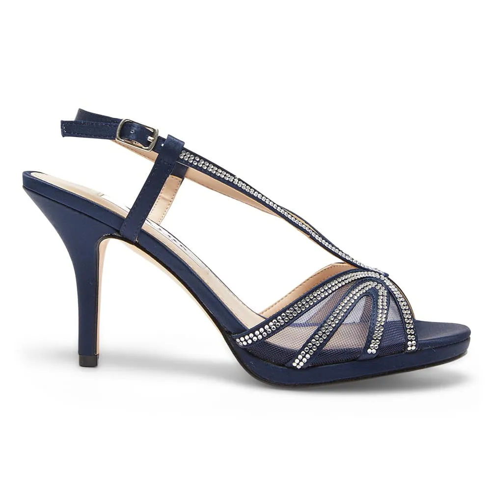 Barbara Heel in Navy Satin