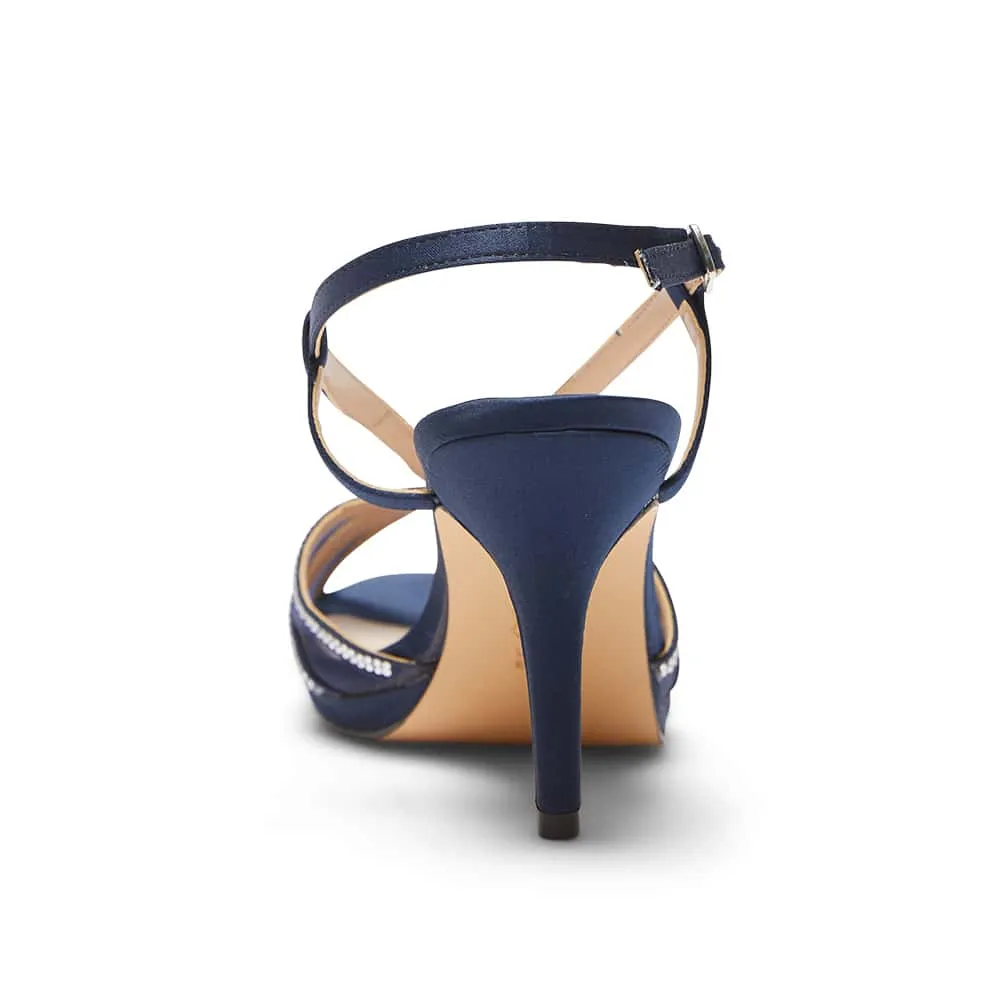 Barbara Heel in Navy Satin