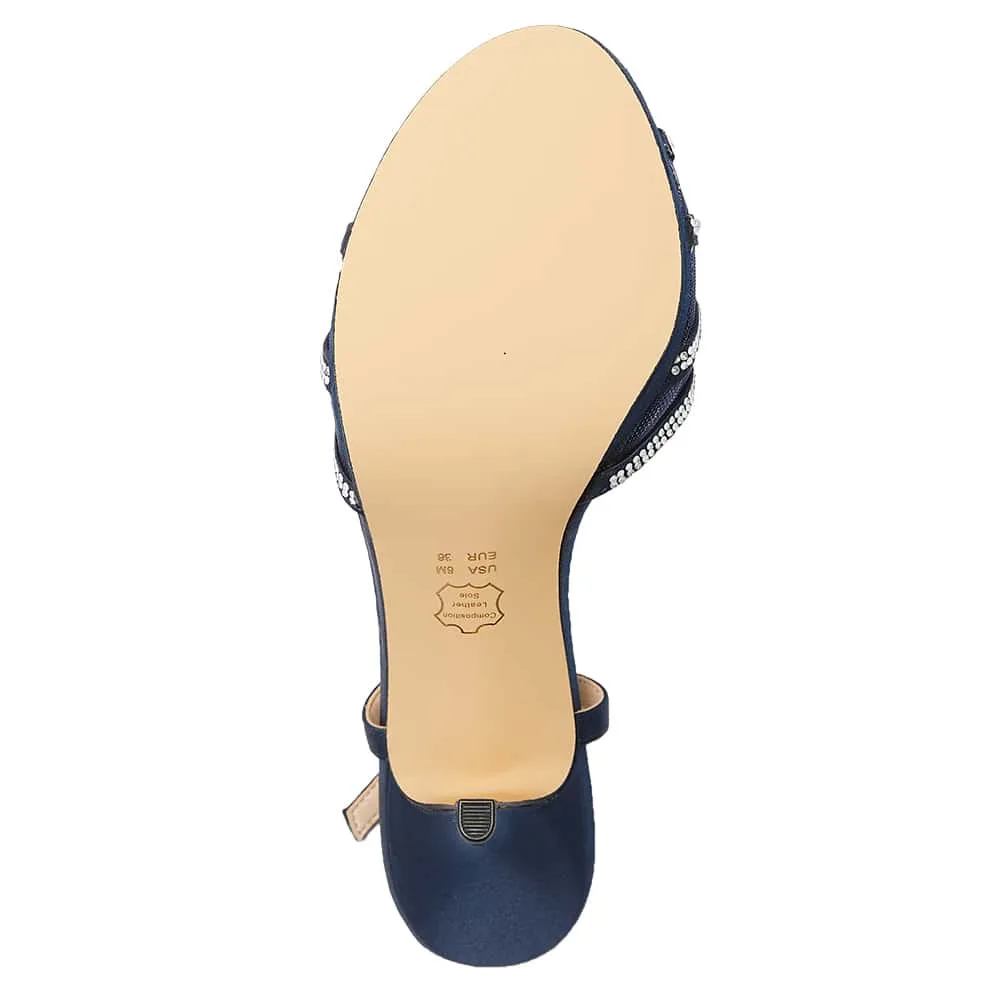 Barbara Heel in Navy Satin