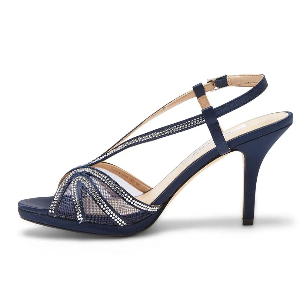Barbara Heel in Navy Satin