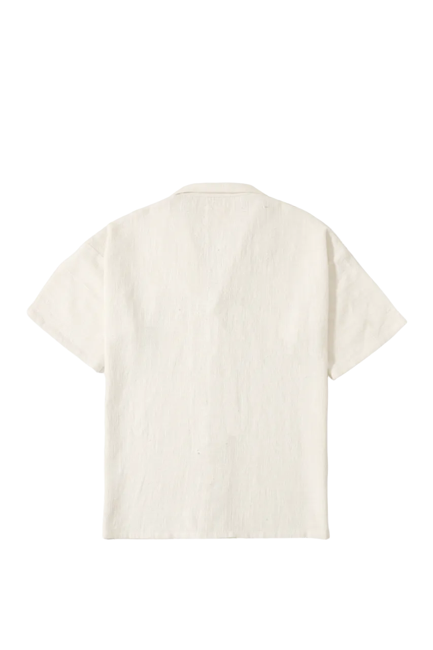 beige handwoven button down