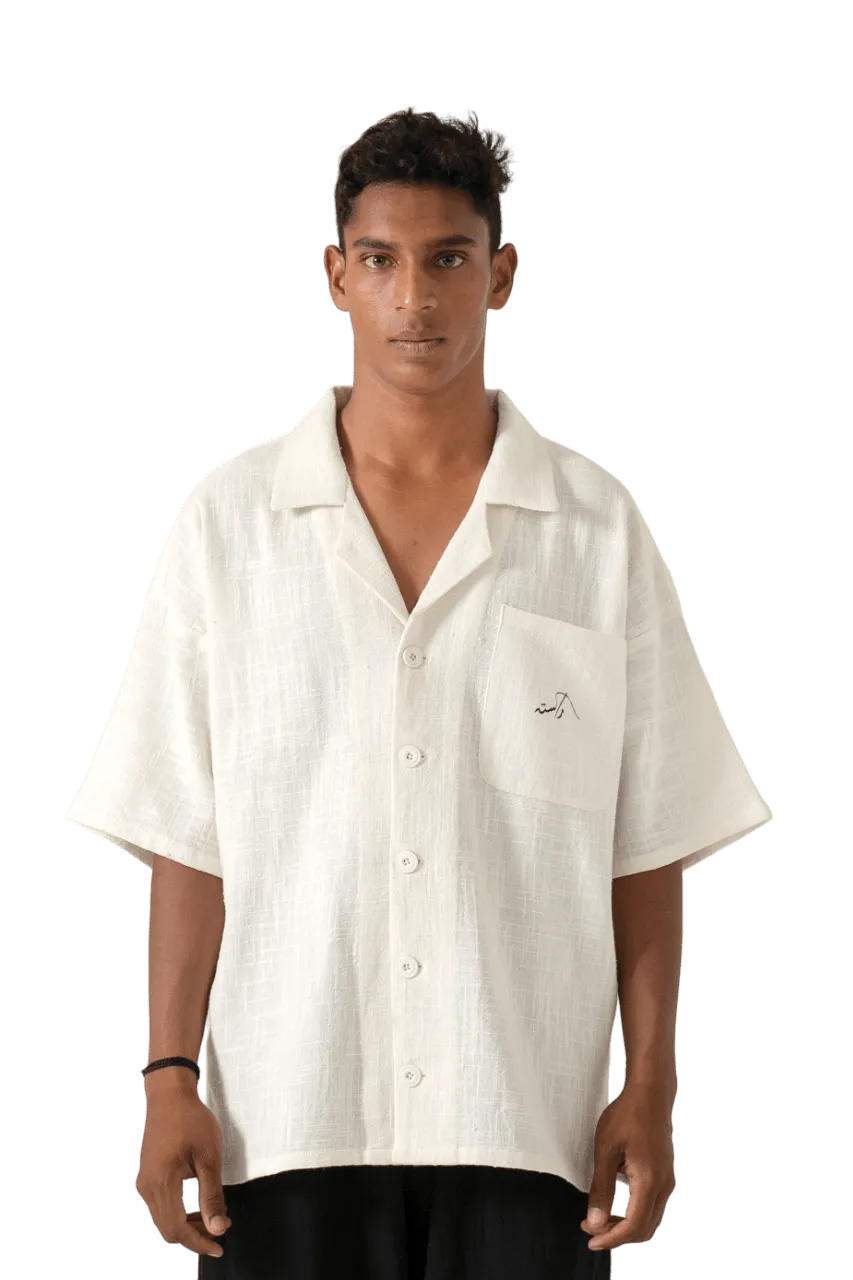 beige handwoven button down