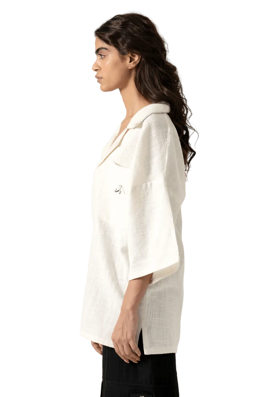 beige handwoven button down