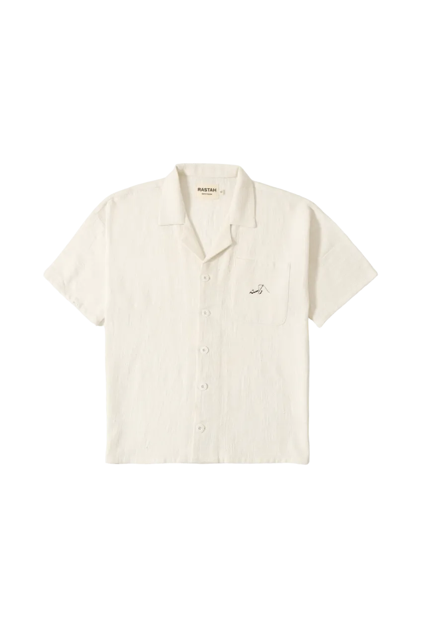 beige handwoven button down