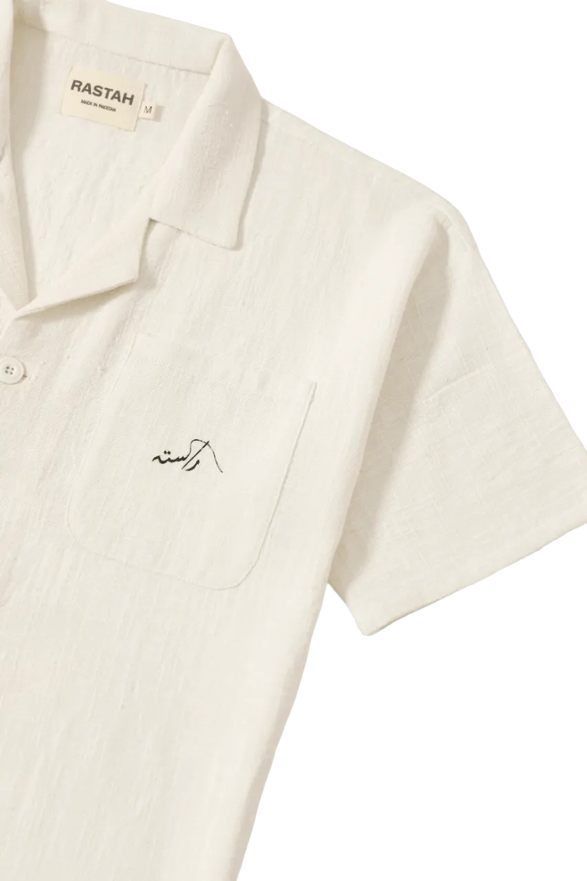 beige handwoven button down