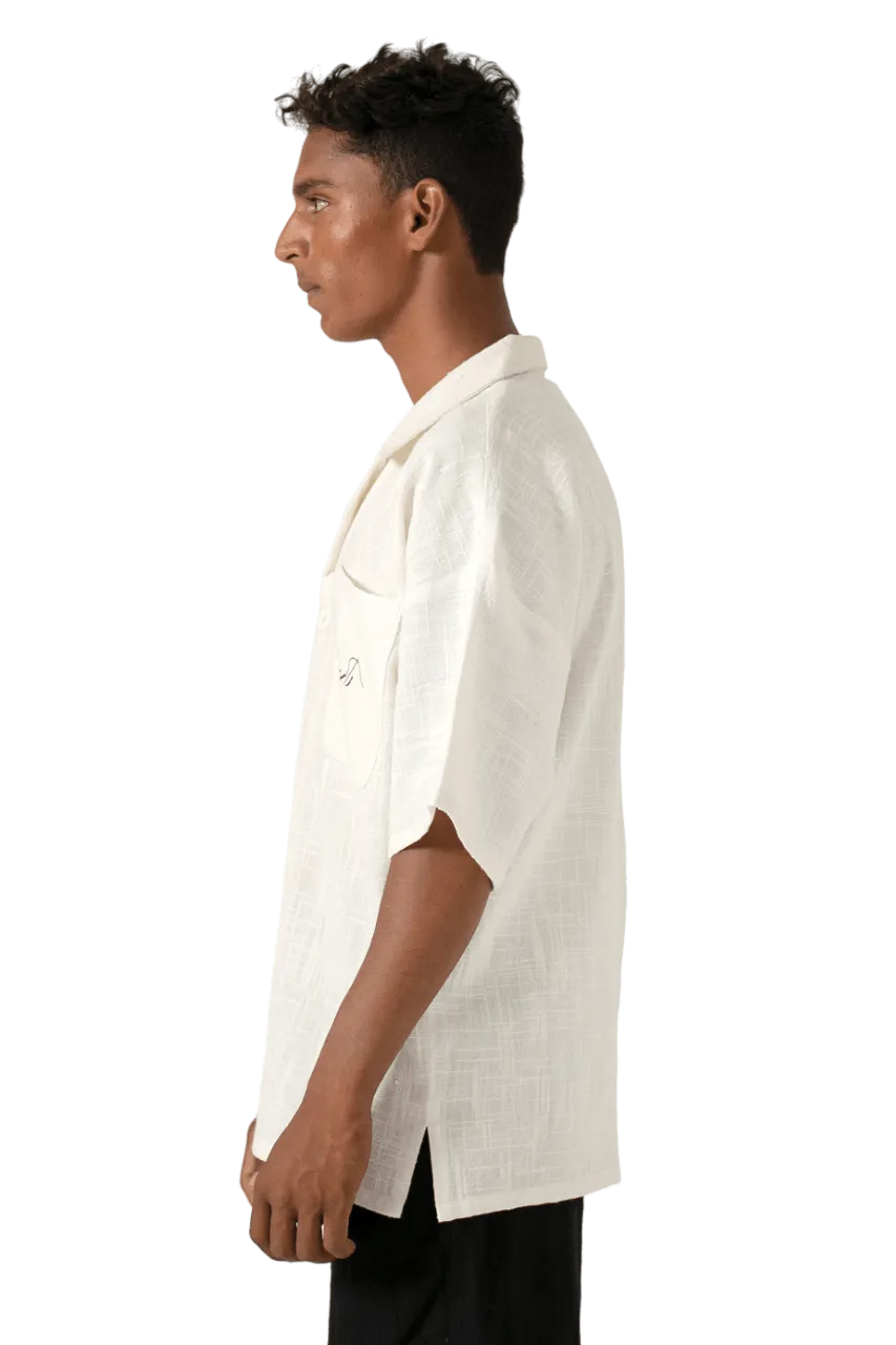 beige handwoven button down