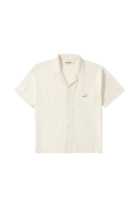 beige handwoven button down