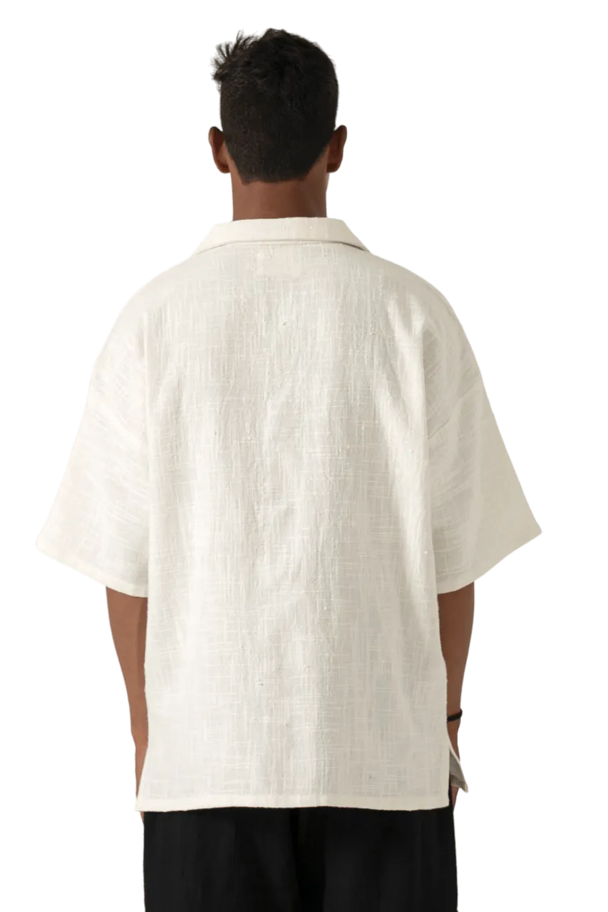 beige handwoven button down