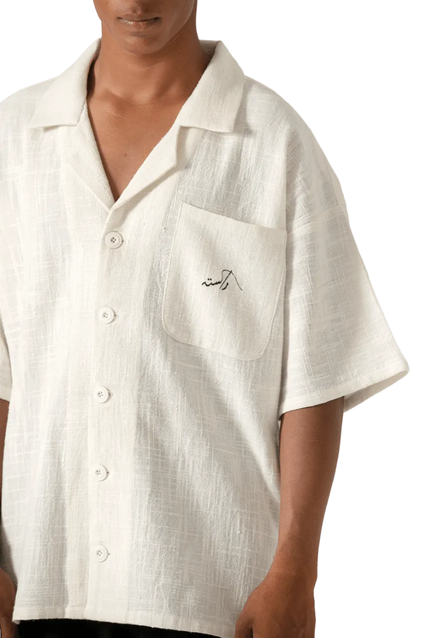 beige handwoven button down