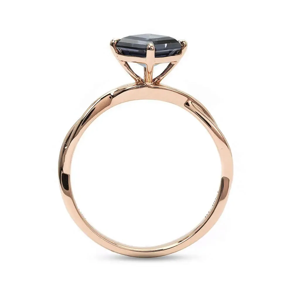 Bertha Asscher Dark Grey Blue Moissanite Ring in 18K Gold