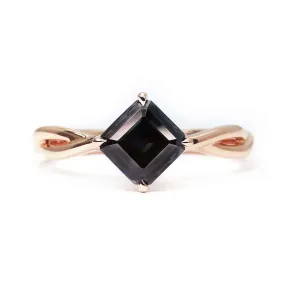 Bertha Asscher Dark Grey Blue Moissanite Ring in 18K Gold