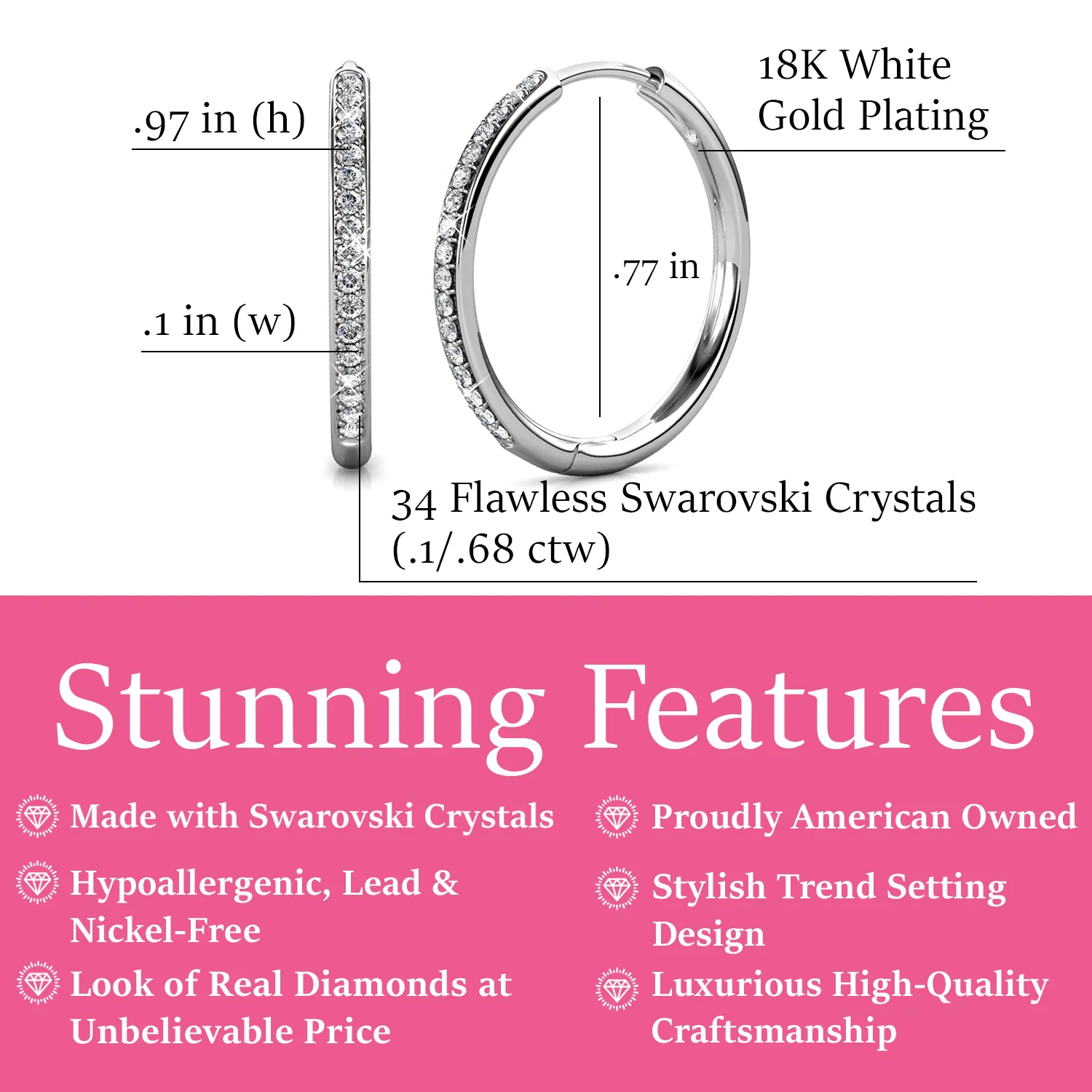Bianca 18k White Gold Plated Silver Hoop Earrings with Simulated Diamond Crystals
