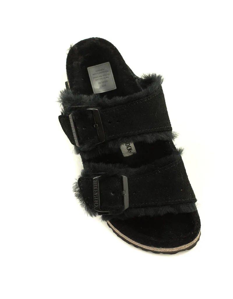 Birkenstock — Arizona Shearling - Black Suede Narrow Width