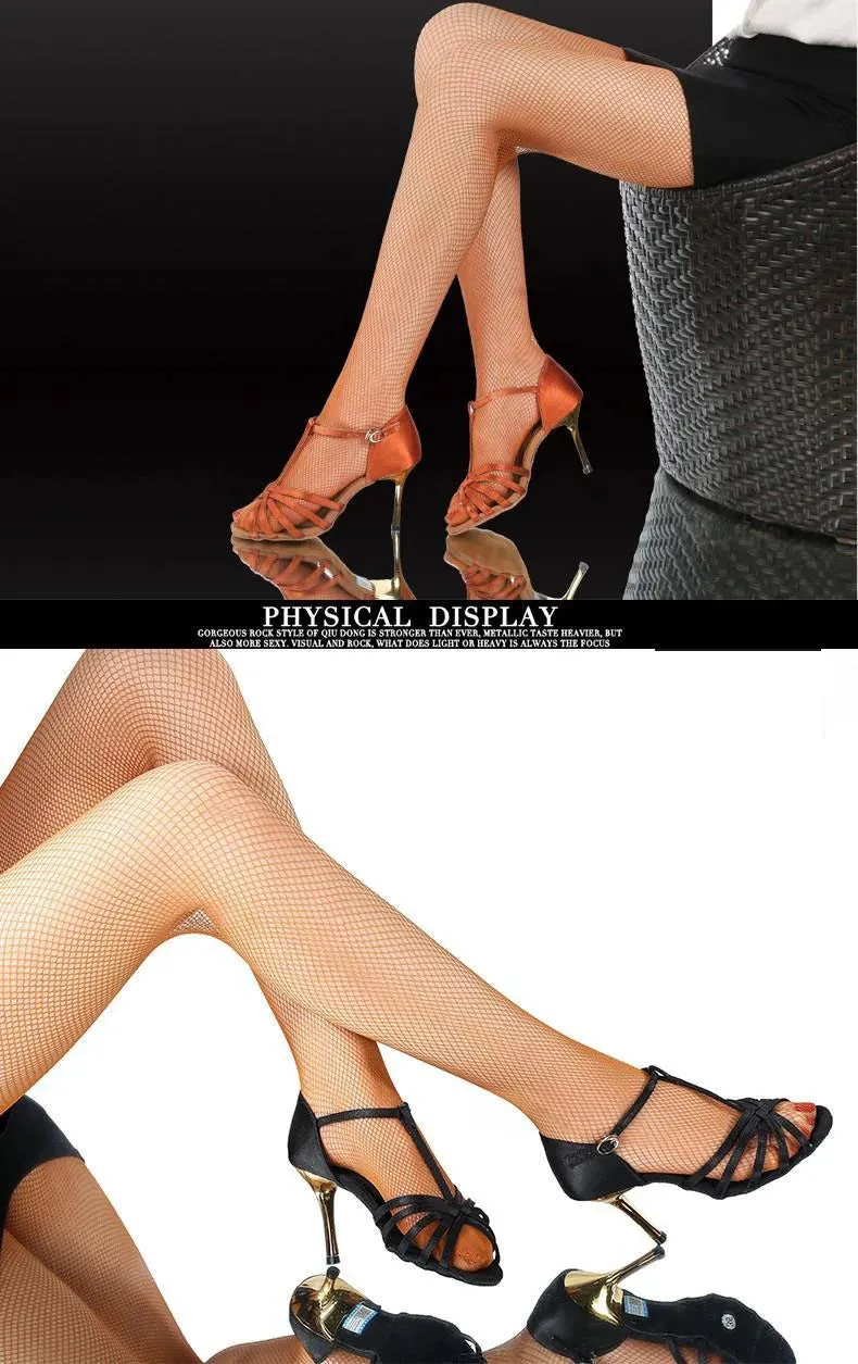 Black Latin Dance Shoes Golden High Heel Sandals for Women Indoor 7.5/8.5 Soft Bottom Practice Performing Party Summer Jazz