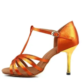 Black Latin Dance Shoes Golden High Heel Sandals for Women Indoor 7.5/8.5 Soft Bottom Practice Performing Party Summer Jazz