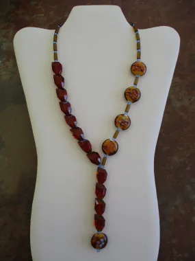 Bronze Brown Blue Glass Beads Neck Tie Necklace (N1297)
