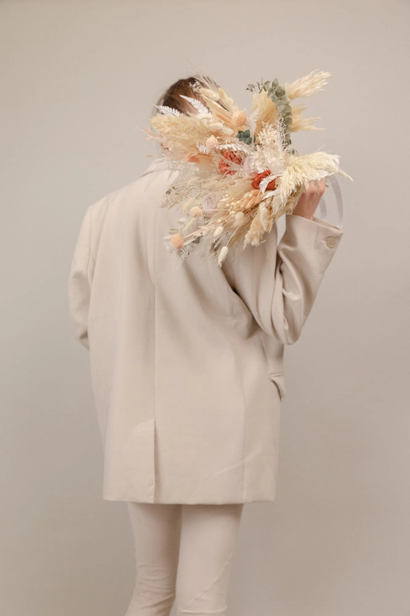 Burnt Orange & Nude Tones Peachy Bridal Bouquet / Eternal Roses and Preserved Fern