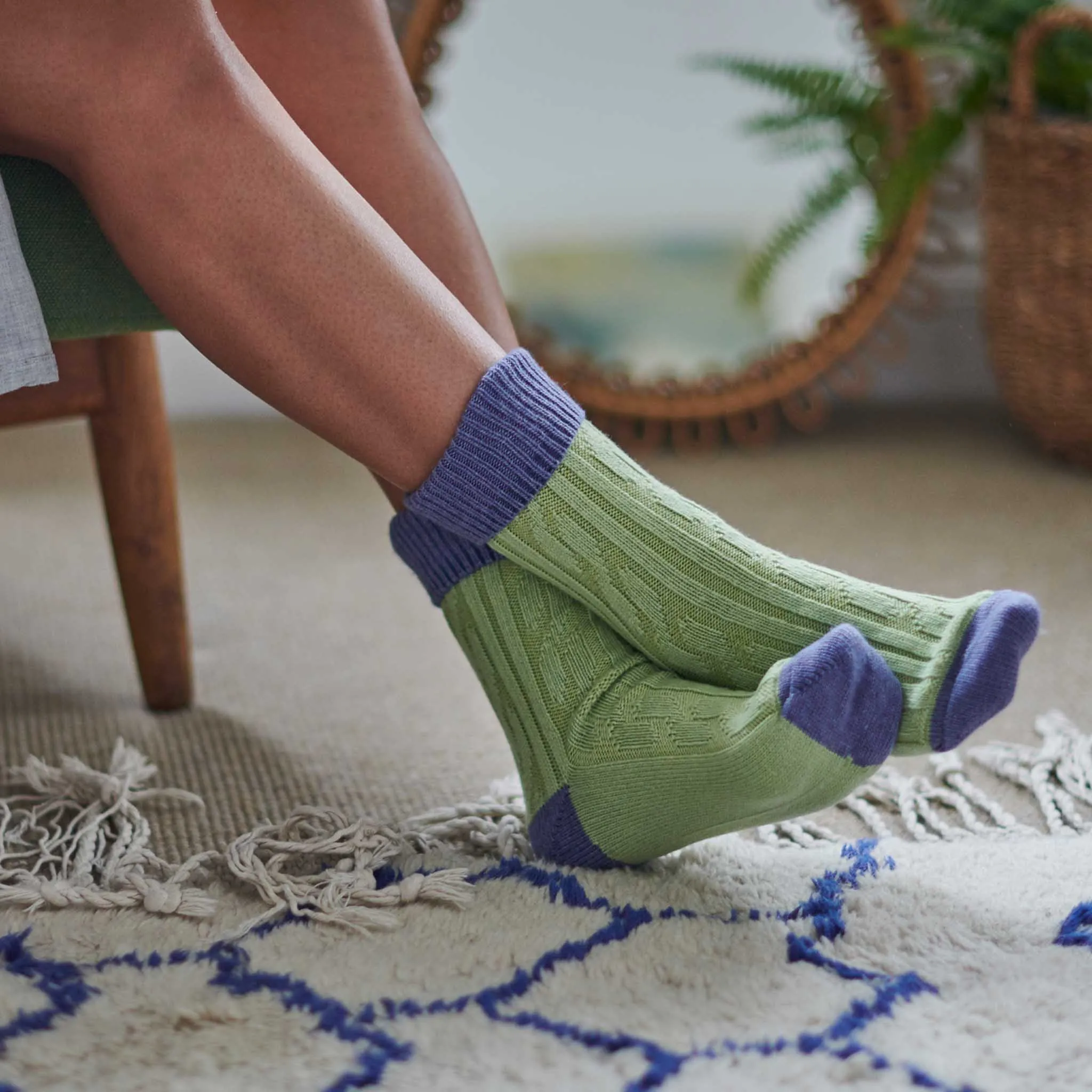 Celery & Lilac Cashmere Blend Slouch Socks