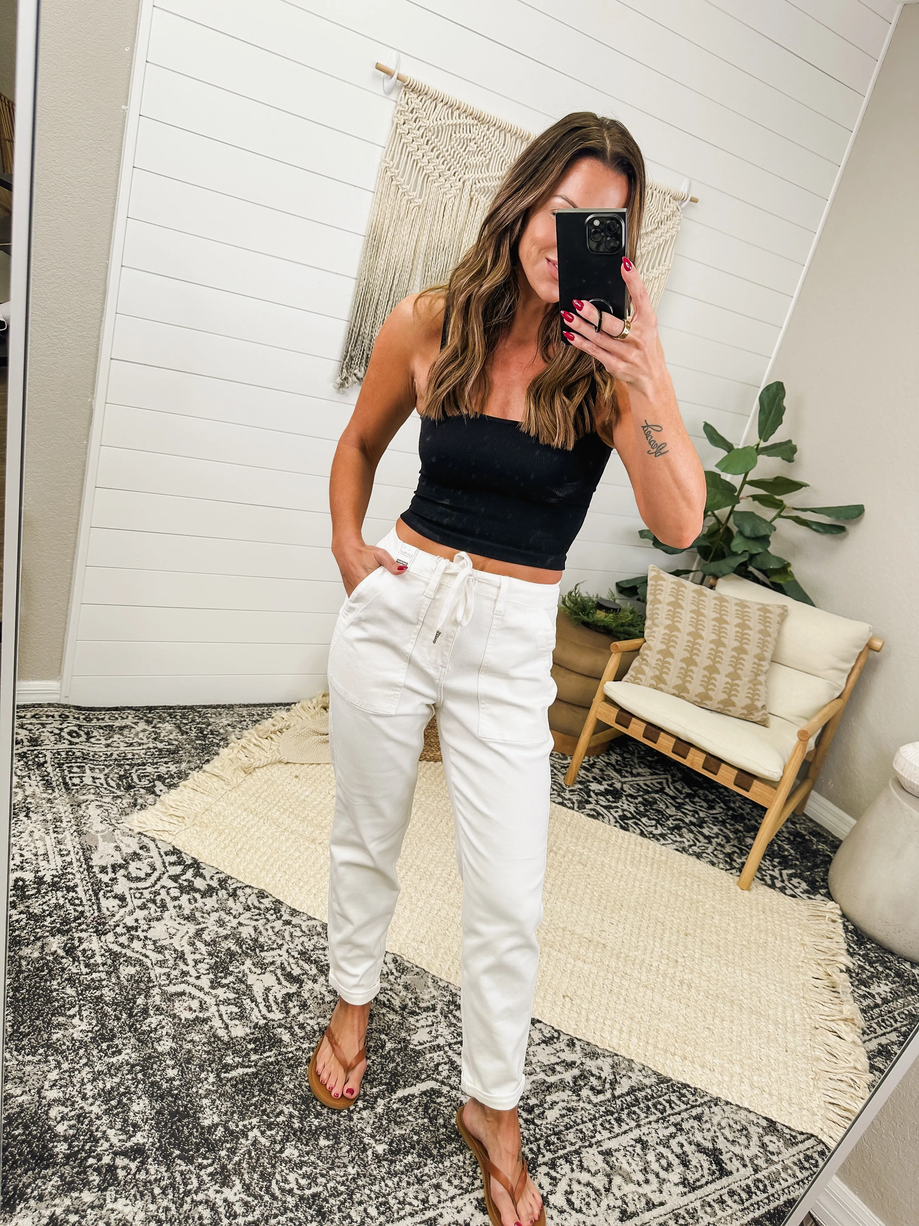 Charlene High Rise Contrast Thread Jogger in Ecru