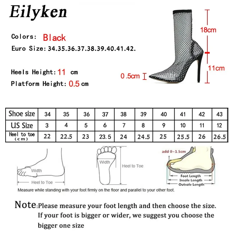 Crystal Rhinestone Mesh Soxk Boots