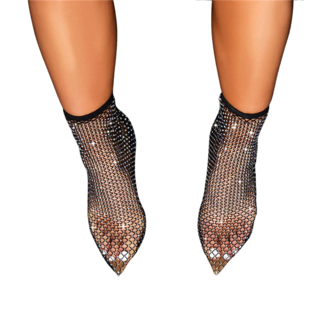 Crystal Rhinestone Mesh Soxk Boots