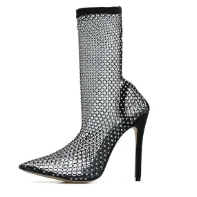 Crystal Rhinestone Mesh Soxk Boots