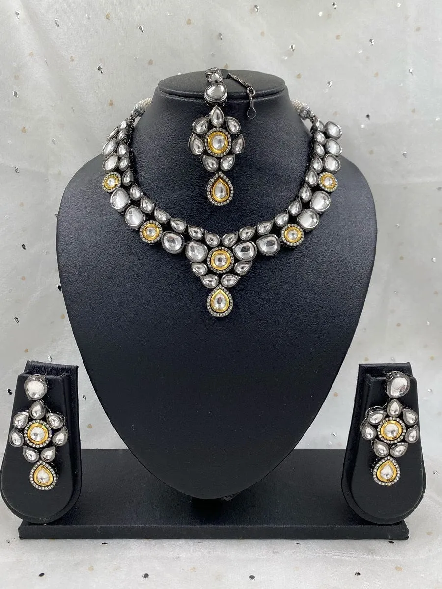 Designer Victorian Polki Oxidized Kundan Necklace For Women Set By Gehna Shop