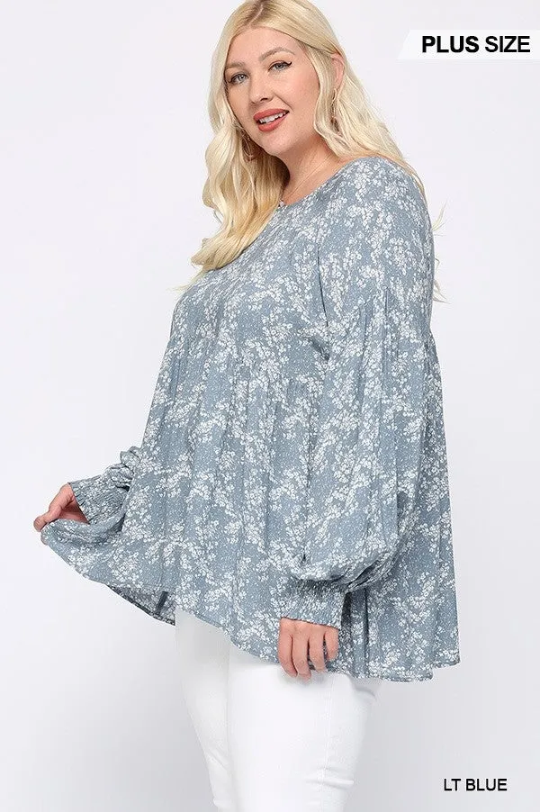 Ditsy Printed And Back Tassel Tie Top With Wrist Smocking Detail