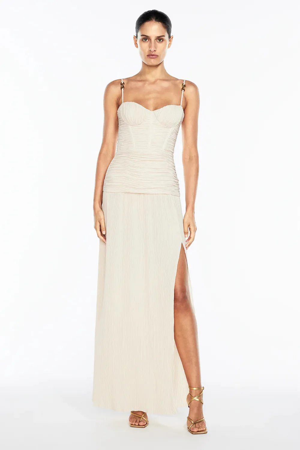 Double Time Pleat Dress (Nougat)