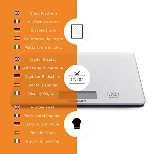 Duronic Kitchen Scales KS1080 | Postal Baking weighing scale| Glass platform 5KG Capacity | Add & Weigh Tare | 1g Precision