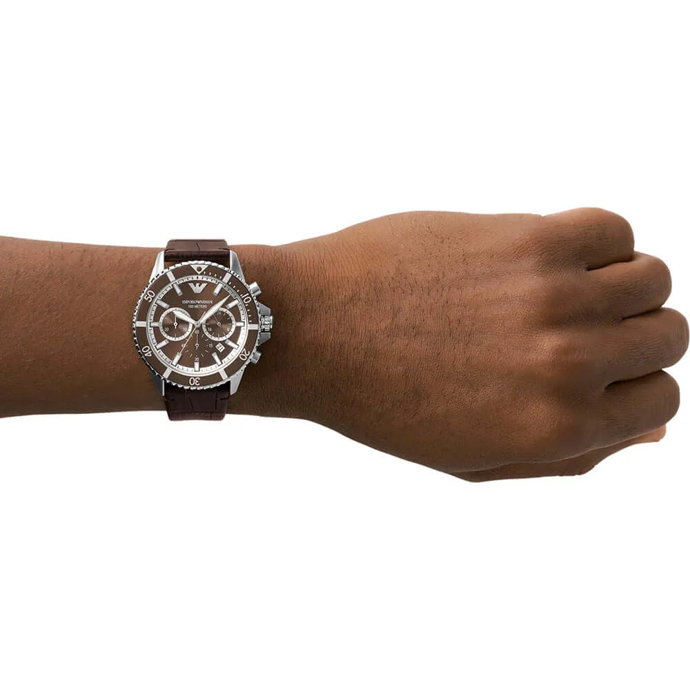 Emporio Armani Chronograph Brown Leather Watch | AR11486