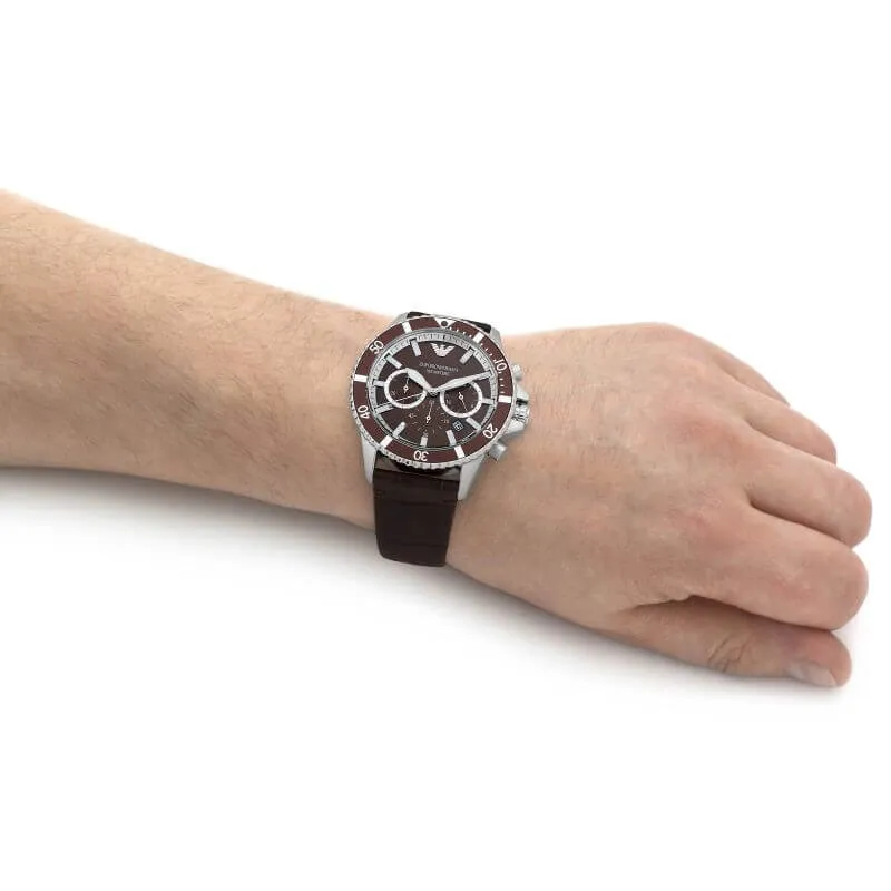 Emporio Armani Chronograph Brown Leather Watch | AR11486