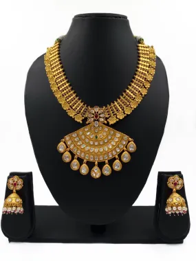 Ethnic Gold Plated Golden Kundan Necklace Set For Ladies By Gehna Shop