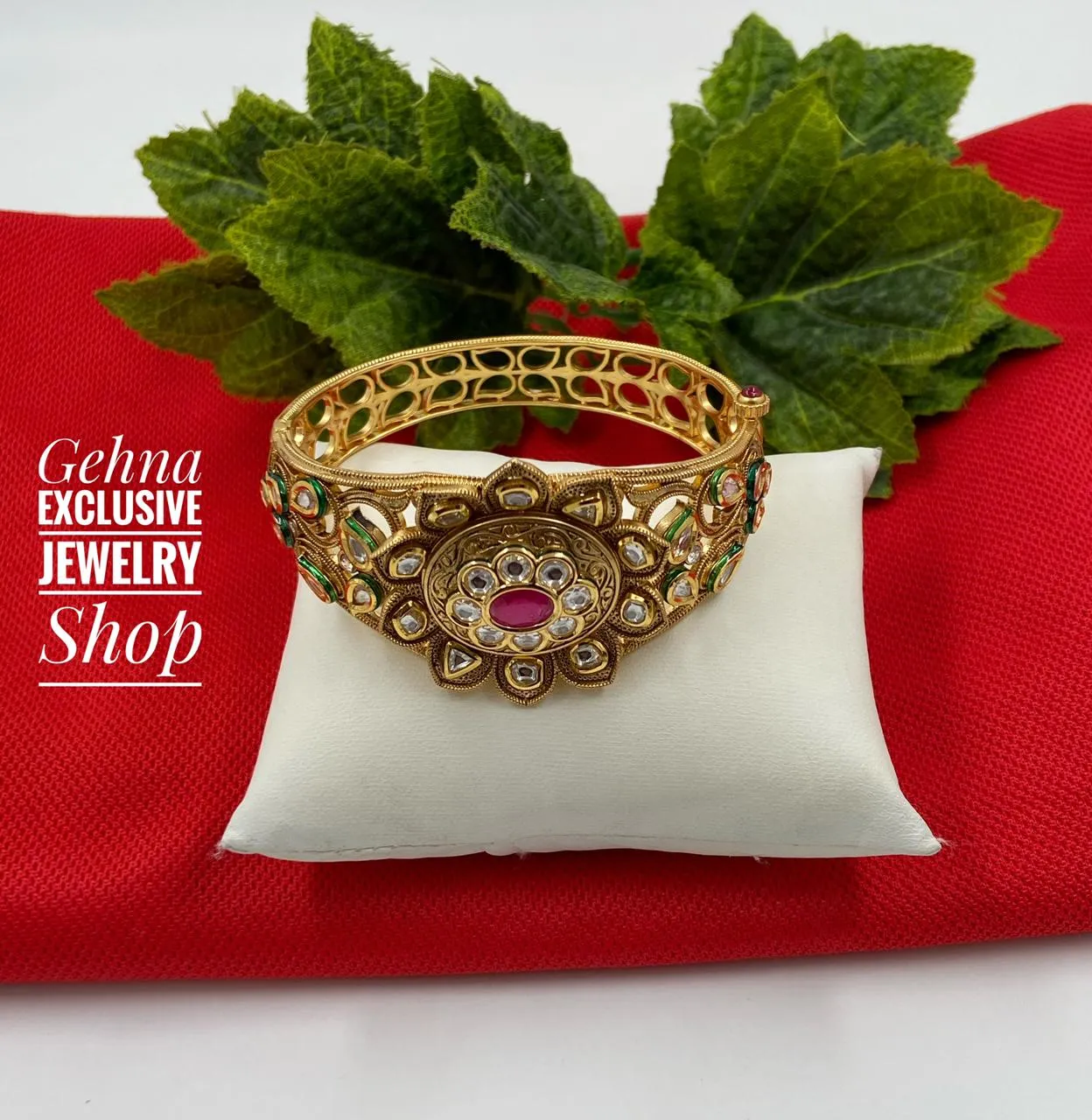 Gold Plated Antique Designer Kundan Bracelet For Women