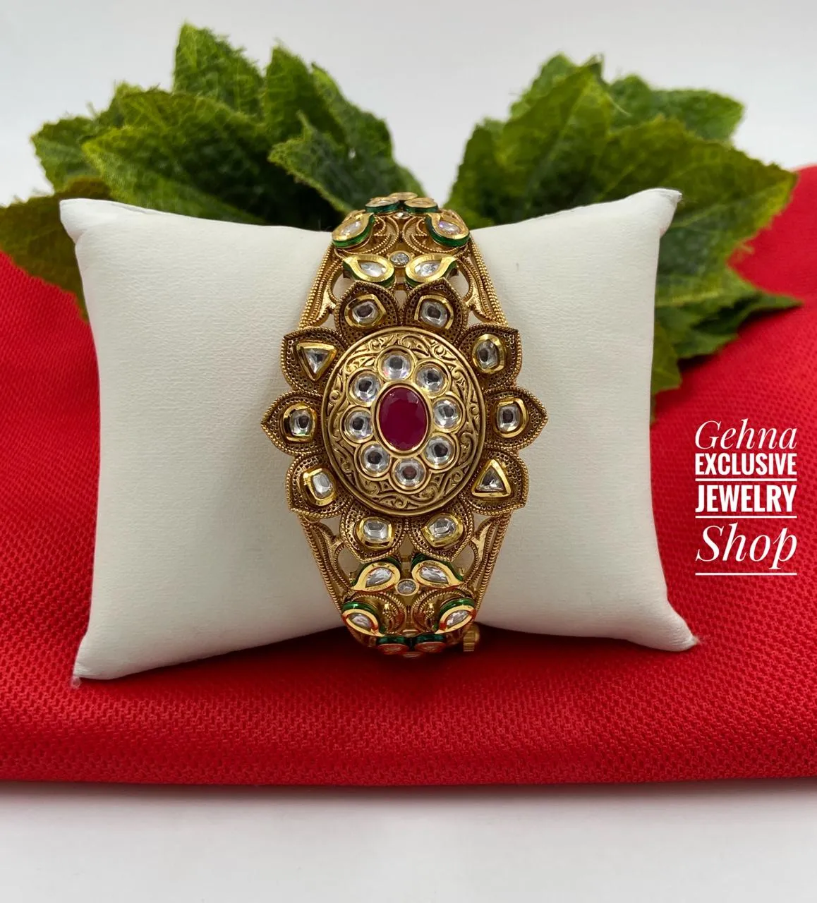 Gold Plated Antique Designer Kundan Bracelet For Women