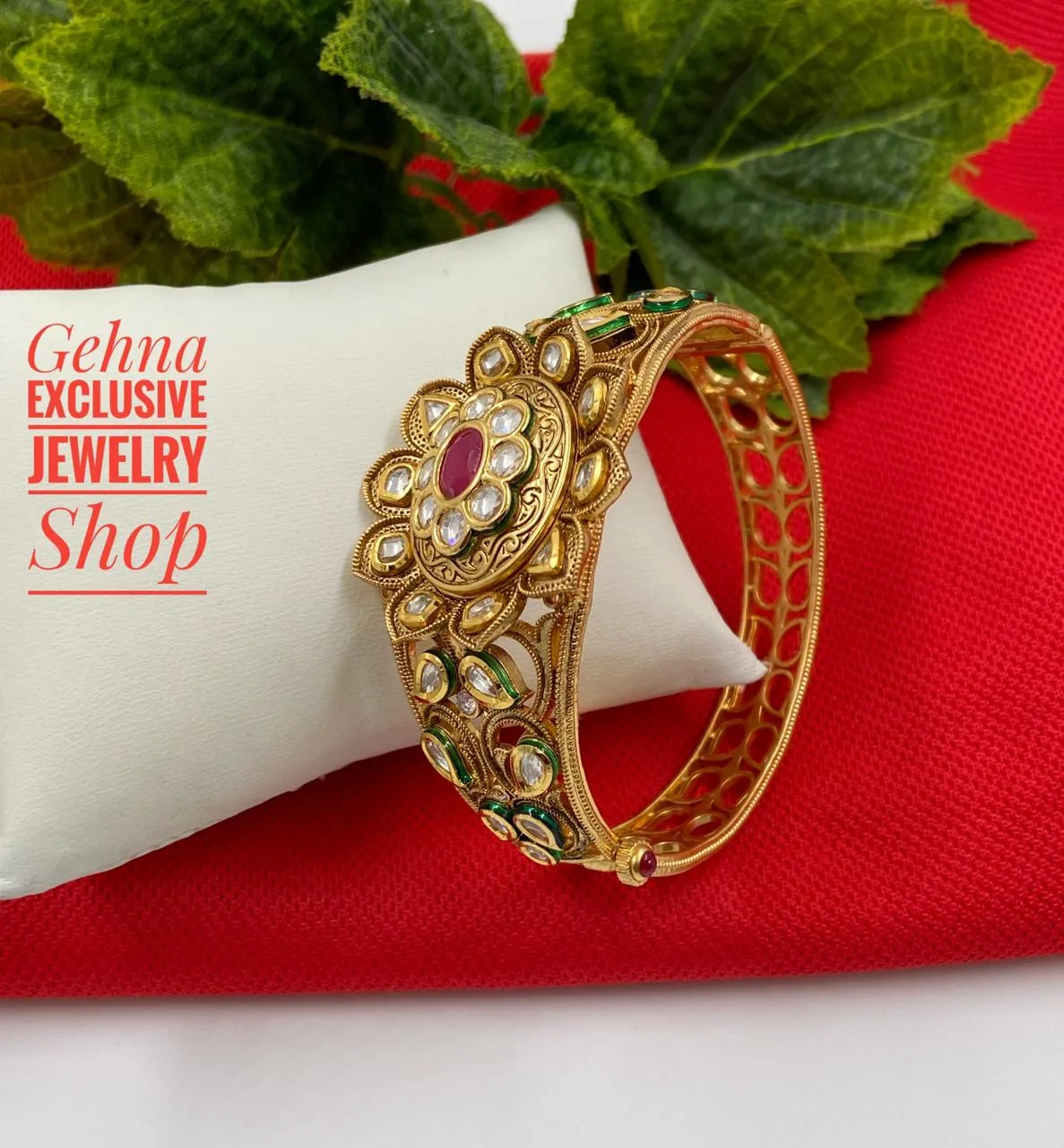 Gold Plated Antique Designer Kundan Bracelet For Women