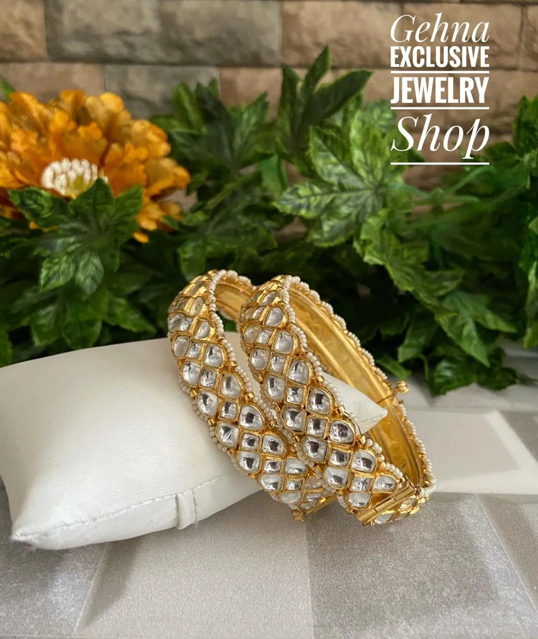 Gold Plated Jadau Bangles Traditionally Handcrafted For Females By Gehna Shop