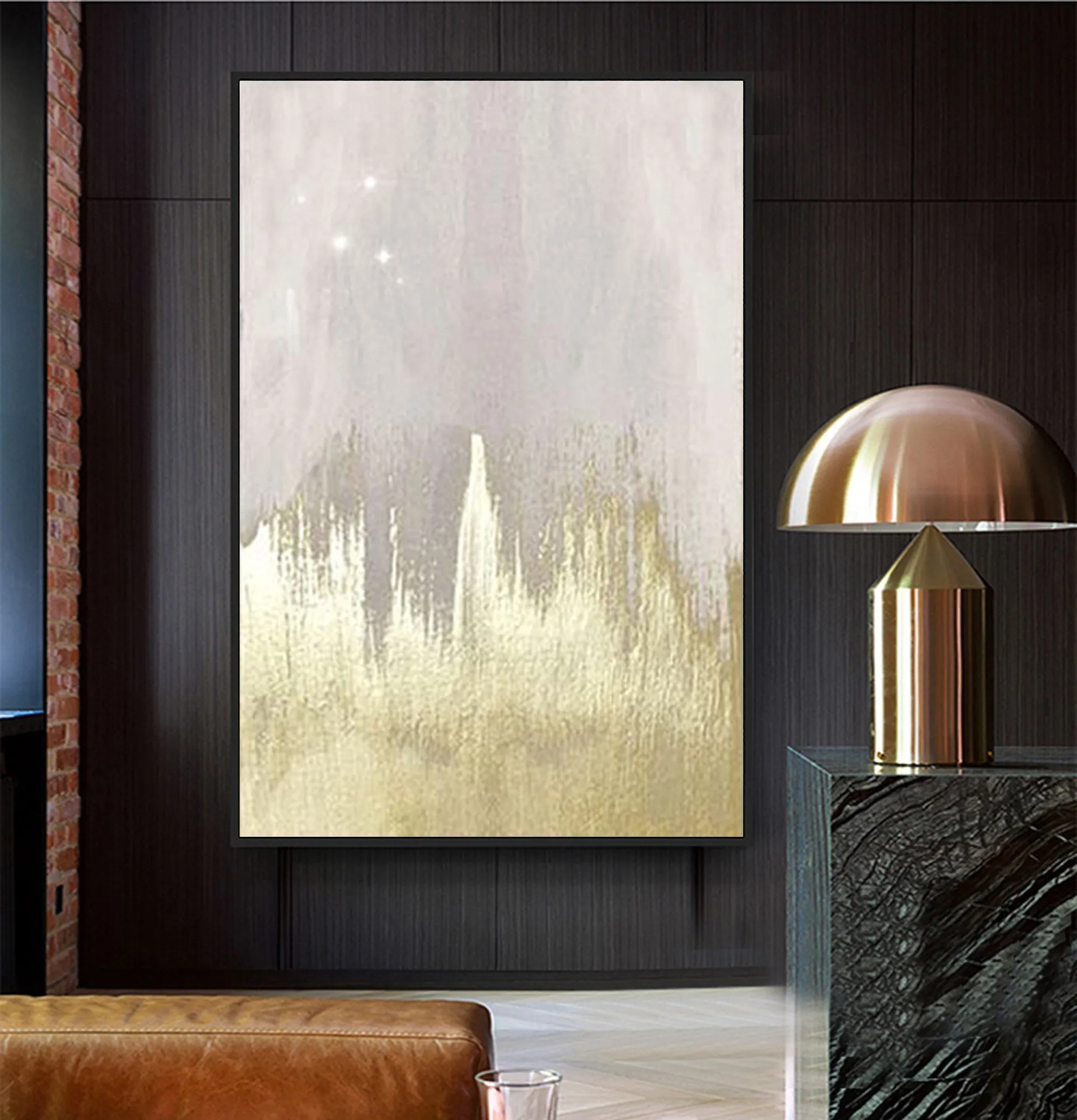 Gray Gold Abstract Painting on Canvas Minimalist Painting Op086