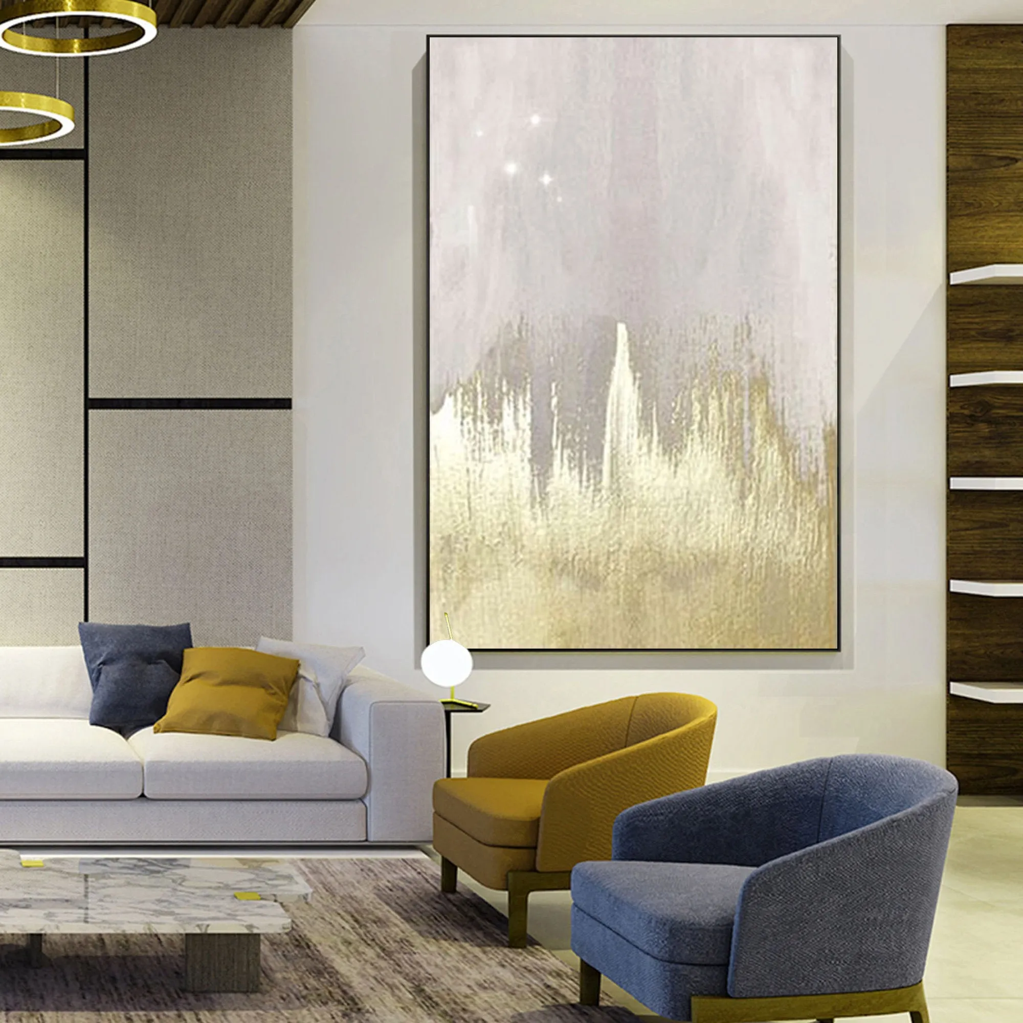 Gray Gold Abstract Painting on Canvas Minimalist Painting Op086