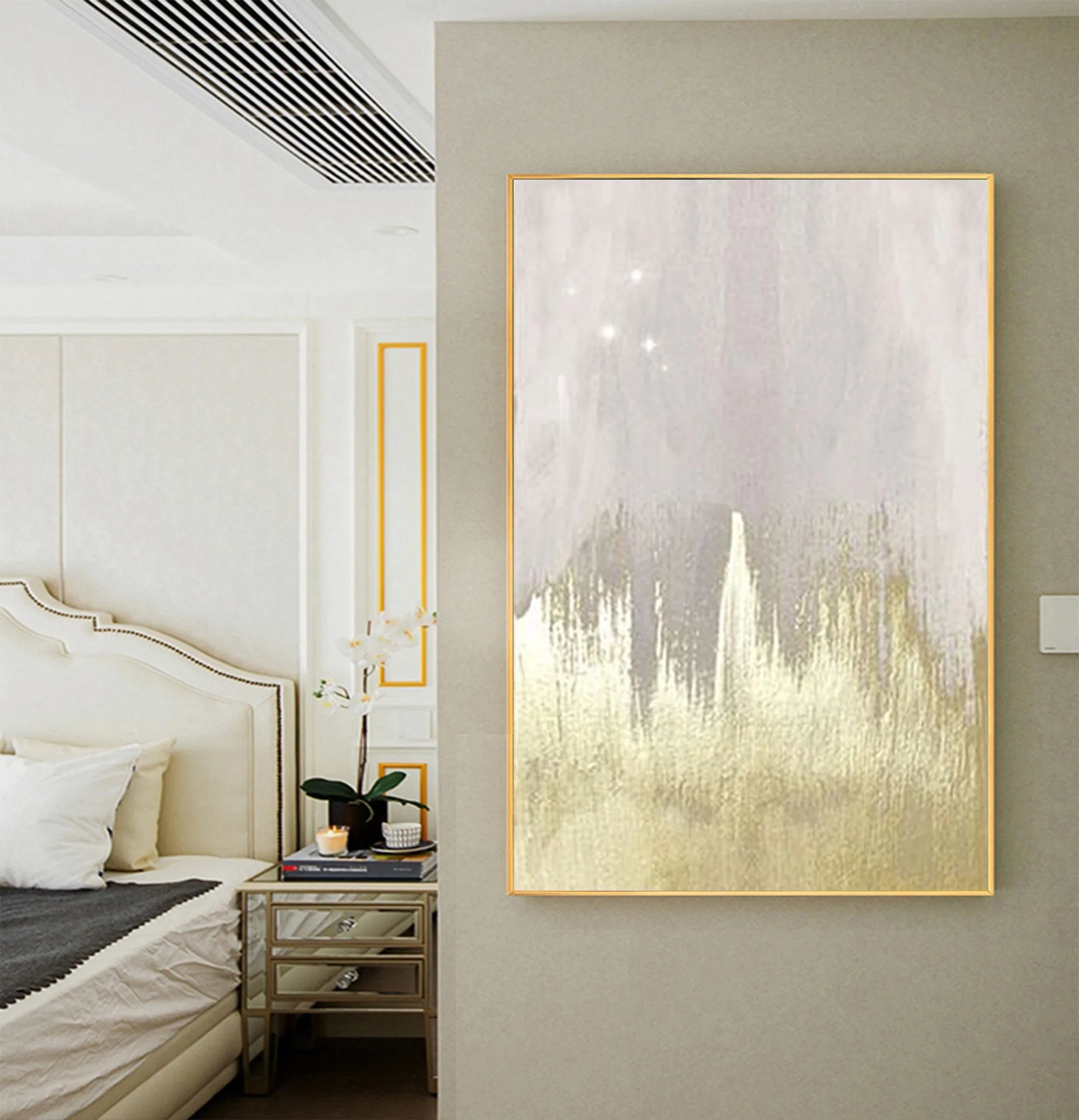 Gray Gold Abstract Painting on Canvas Minimalist Painting Op086