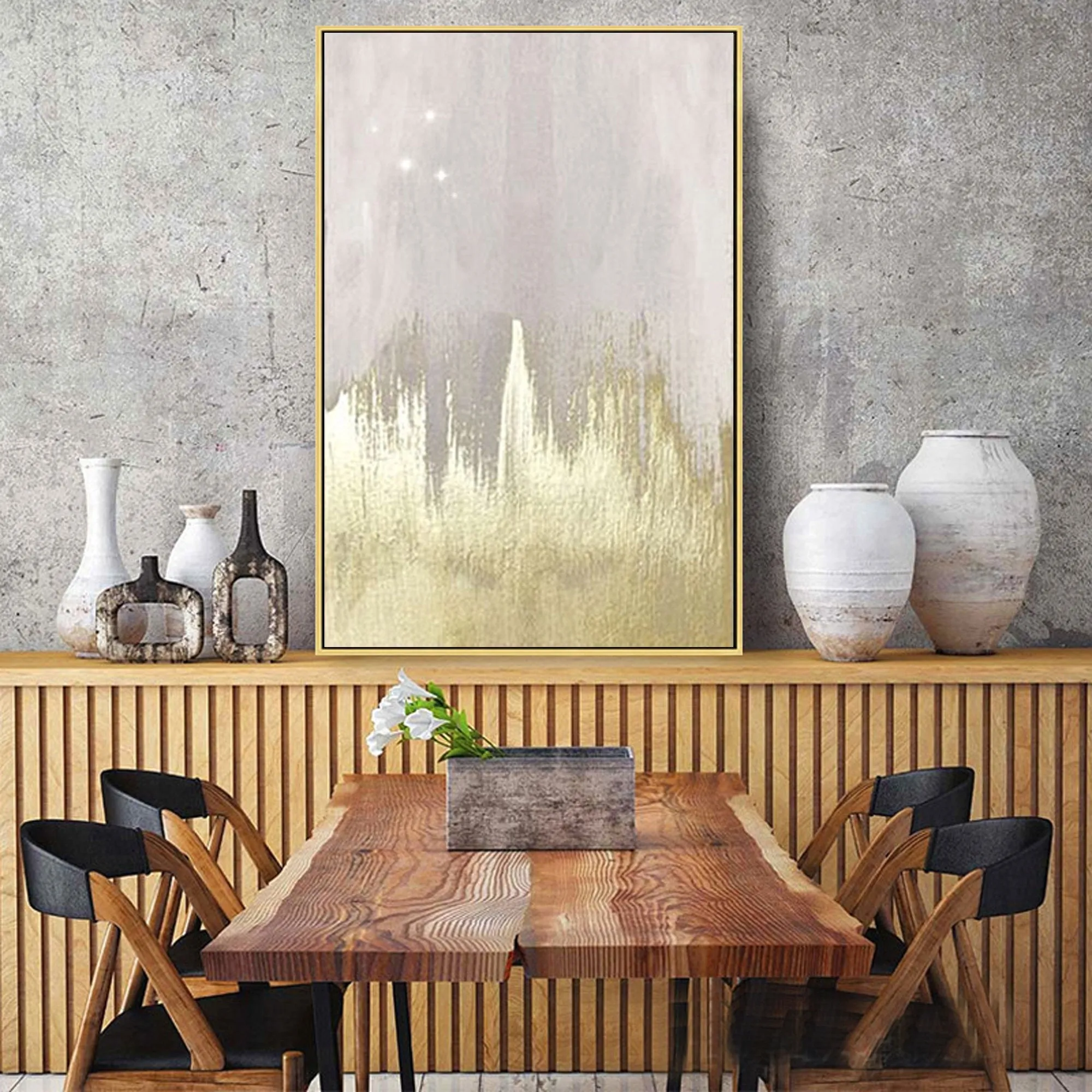 Gray Gold Abstract Painting on Canvas Minimalist Painting Op086